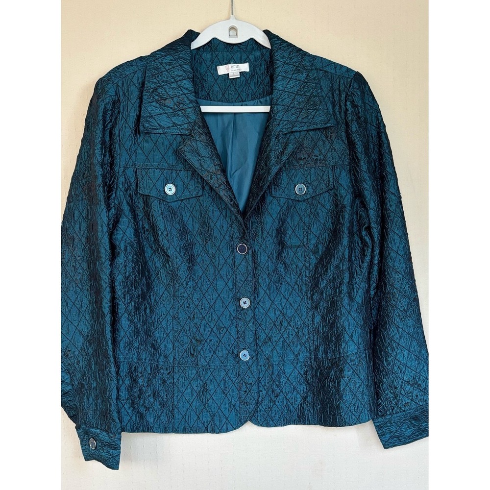 erin london Teal Quilted Button-Front Jacket Teal Blue Green Large